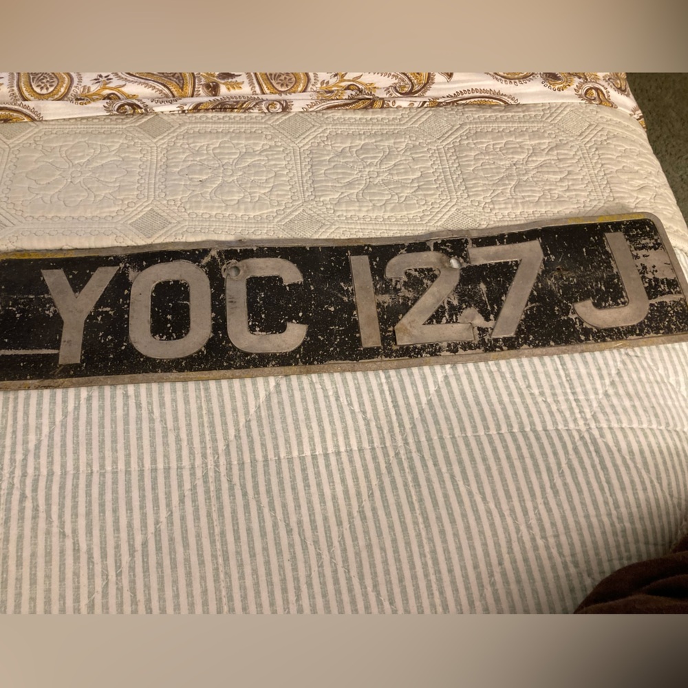 Vintage United Kingdom Vehicle Registration Tag  Before Jan 1, 1975